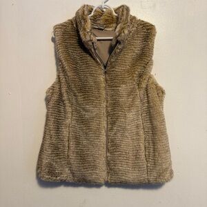 Keren Hart Tan Faux Fur Vest Reversible Women’s Size XL Pockets Full Zip